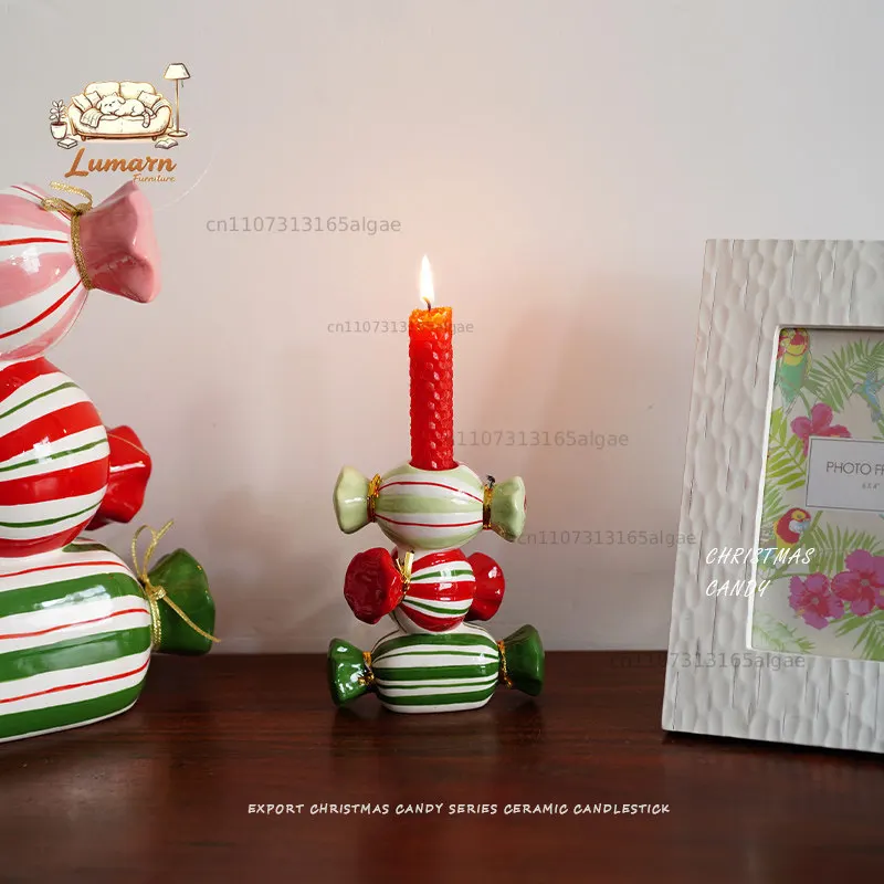 Export European hand-painted candy-shaped ceramic candle holder New Year's Spring Festival gift dining table holiday wax table