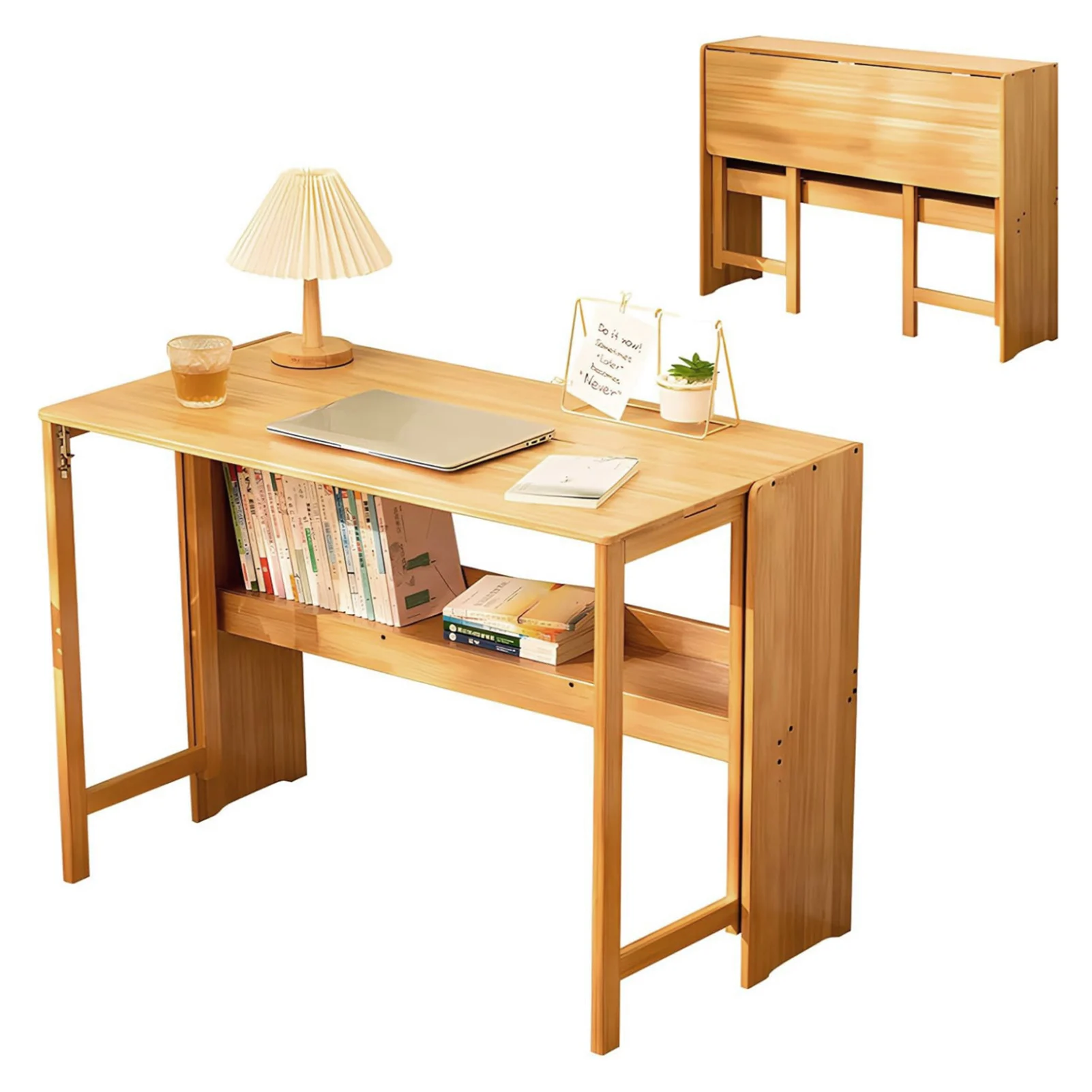 

Bamboo Folding Desk for Small Spaces, Mid Century Small Computer Foldable Desk for Bedroom Home Office, Space Saving Sofa Table for Couch, Writing Work Office Desk,Original color