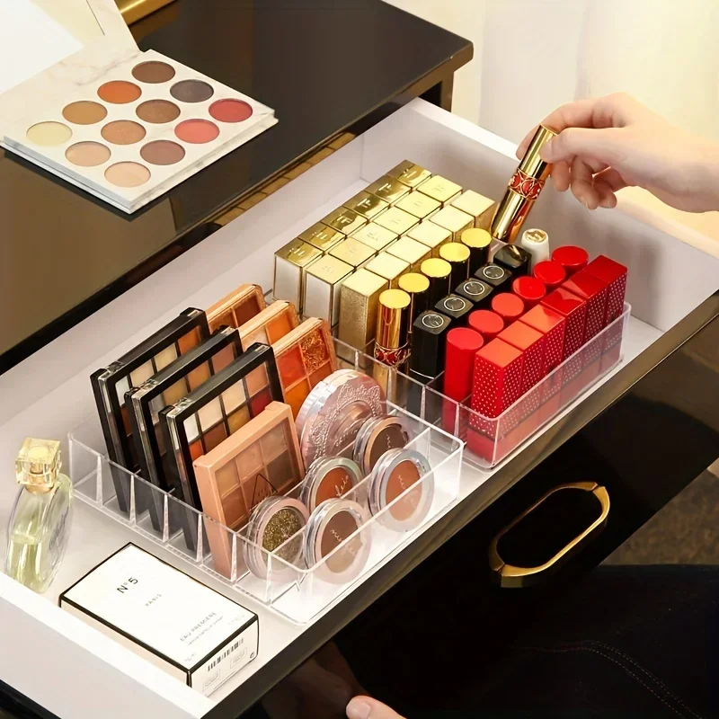 Transparent Eyeshadow Palette Storage Box, Cosmetic Powder Blush, Organizing Dressing Table Drawer Divider Lipstick Box