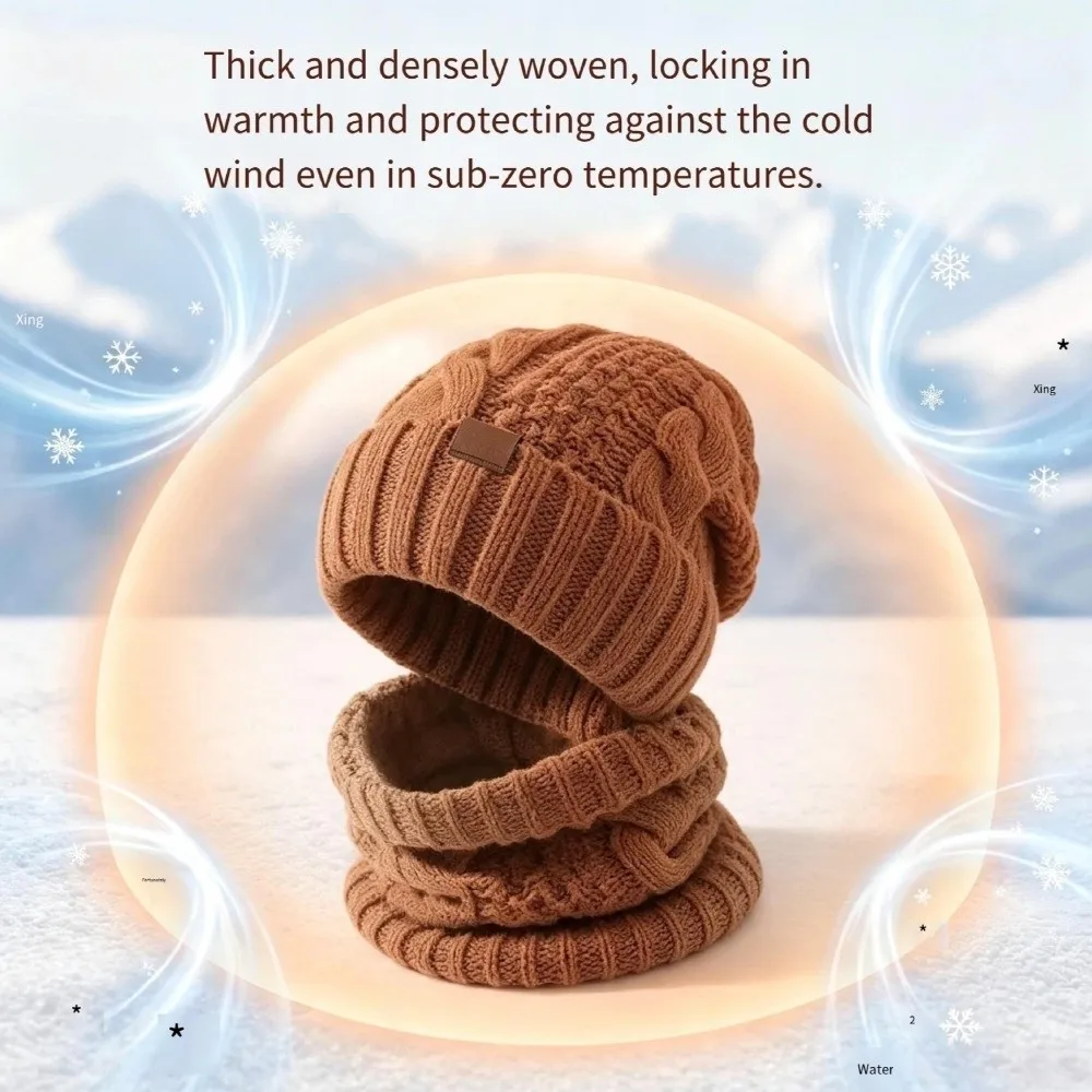 2-Piece Set Knit Hat Scarf Set Cable Knit Double Layer Beanie Hat & Neck Gaiter Thermal Design Thick Warm Thick Warm Beanie Hat
