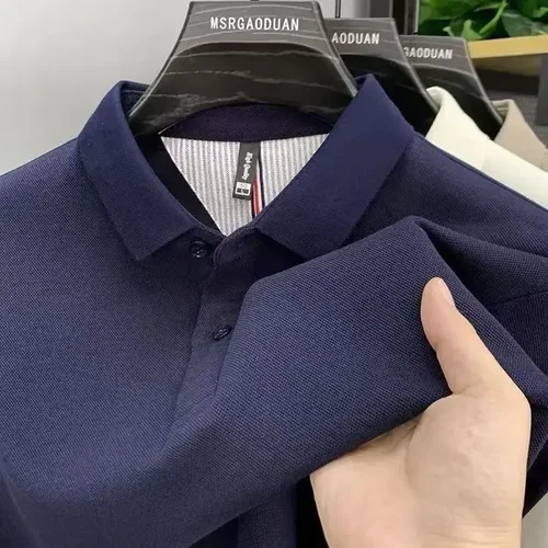 Imagen 2 del producto Polo de alta gama de algodón puro pesado, nueva camiseta de manga larga para primavera y otoño para hombre, top de color sólido