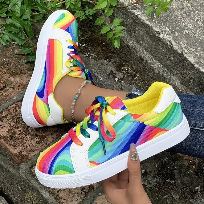 

Colorful Printed Casual Shoes for Women Plus Size 43 Sneakers Women Autumn Fashion Flat Bottom Sport Shoes 2023 Zapatos De Mujer