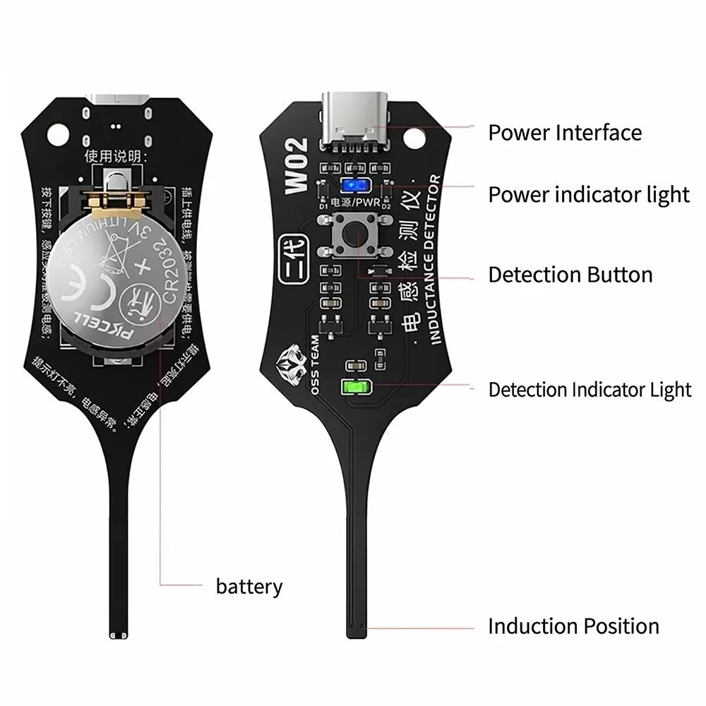 Non-Contact Detection Inductance Tester DC 5V Power Green Light Indicator Fault Detection Tool Type-C Interface