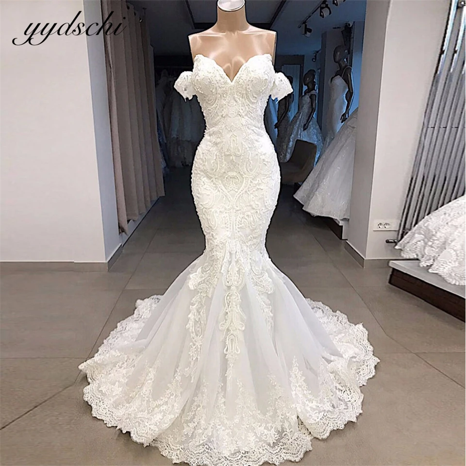 

Sexy Sweetheart Neck off Shoulder Tulle Lace Mermaid Wedding Dresses For Woman 2024 Sweep Train Bridal Gowns vestidos de novia