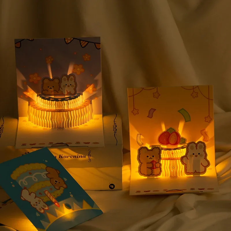 3d Pop Up Musical Birthday Cards Recordable Led Lights Singing Happy Birthday Cards With Blowable Greeting Cards Gifts