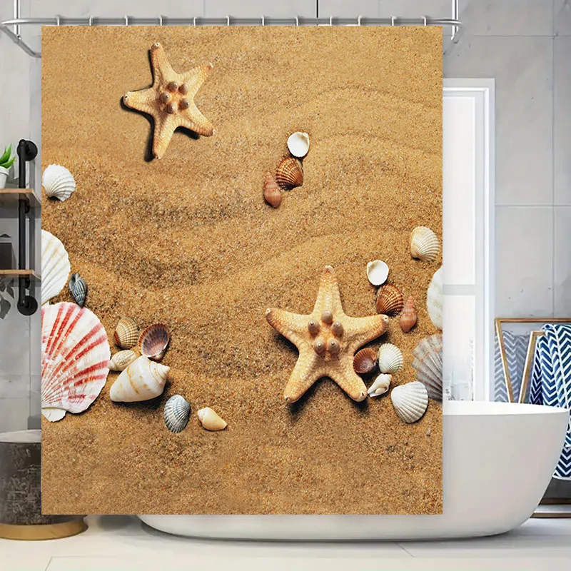 

Занавеска для душа Beach Life, морская звезда, дизайн для украшения ванной комнаты, ткань с принтом, водонепроницаемые шторы, простая установка для