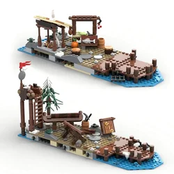 MOC The Pirate Island Viking Village 21343 Expansion Ship Building Blocks Set Medieval Boat Bricks DIY Toy For Children Kid Gift