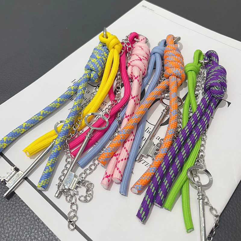 Creative Colorful Braided Lanyard Keychain Anti-Lost Knot Nylon Rope Keyring For Car Backpack Pendant Accessories Gift