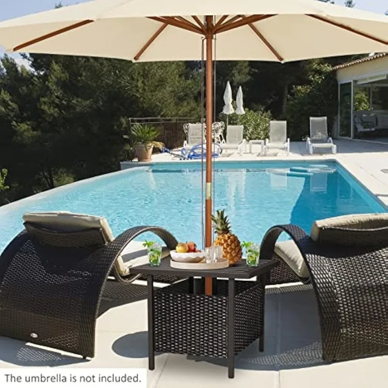 Rattan umbrella side table, tavern with storage slot, wicker side table, terrace with 1.57 "umbrella hole