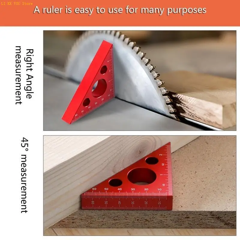 W3JE Carpenter Square Triangle Ruler AluminumAlloy Woodworking Ruler 45 Degree Woodworking Square Measurement Tool