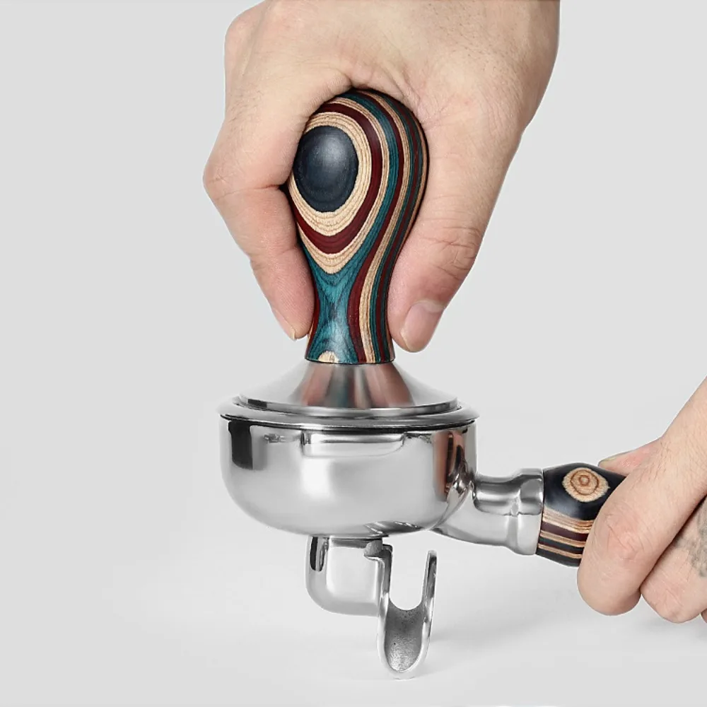 Thread/Flat Bottom Colorful Wooden Handle Coffee Tamper Detachable Heavy Duty Coffee Powder Hammer 51/53/58 MM Hand Press