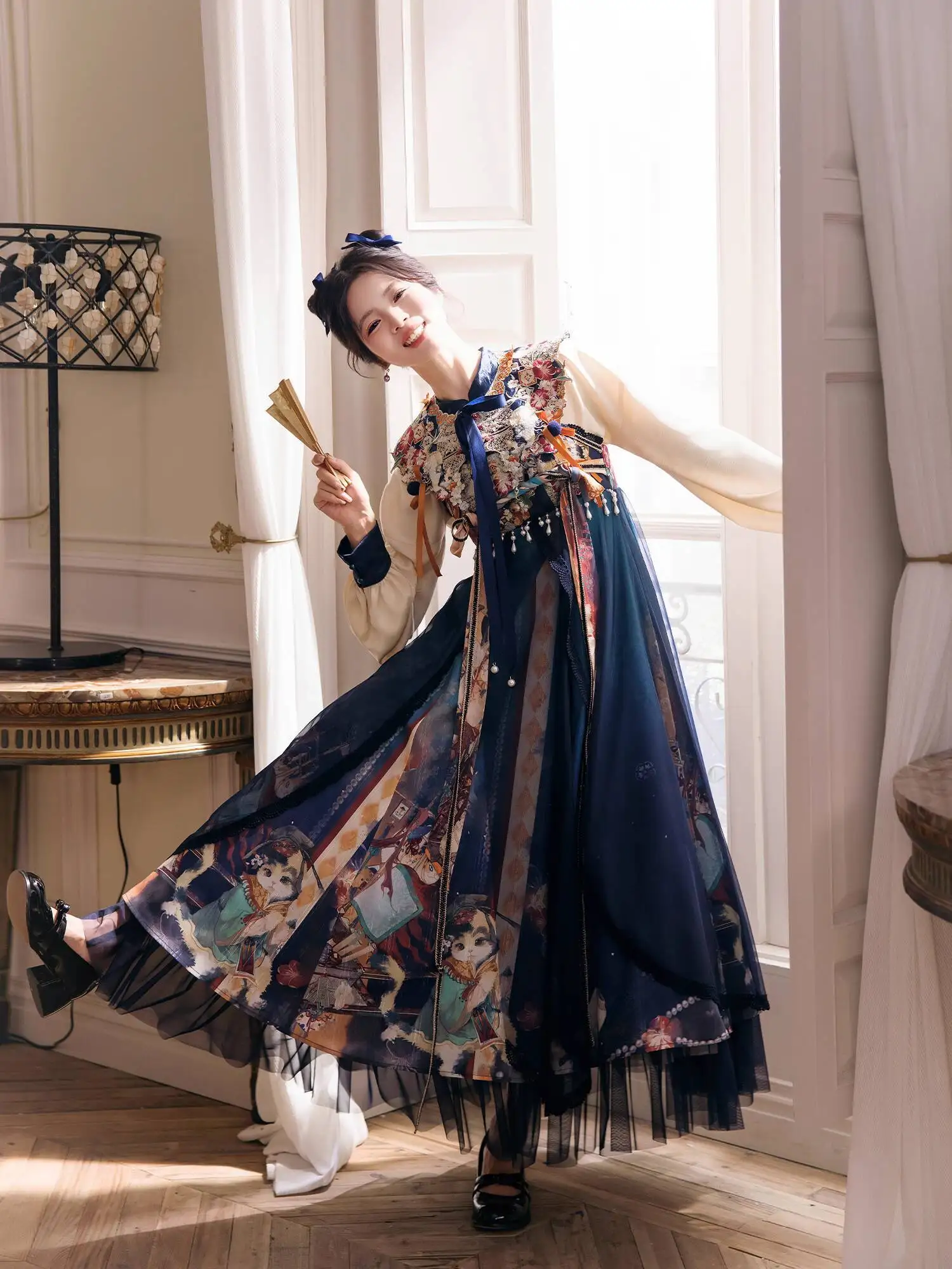 

Новая юбка длиной до груди в китайском стиле, улучшенные двубортные топы, древний стиль, длинный стиль, вышивка, Хэллоуин, Ханфу, женщины