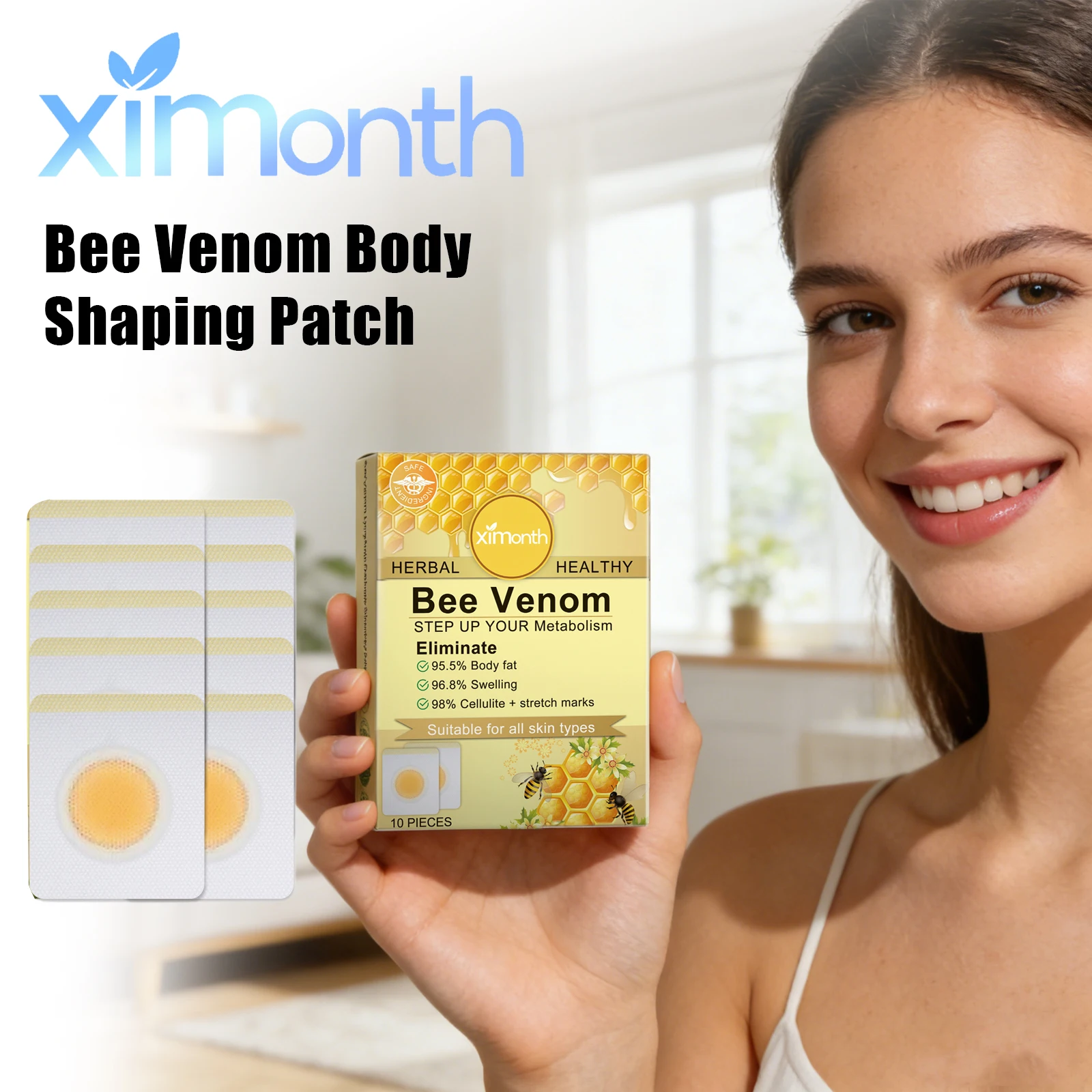 Bee Venom Body Shaping Patch Firm Skin Tighten Contour Boost Metabolism Burn Excess Fat Improve Elasticity Firm Body Navel Patch