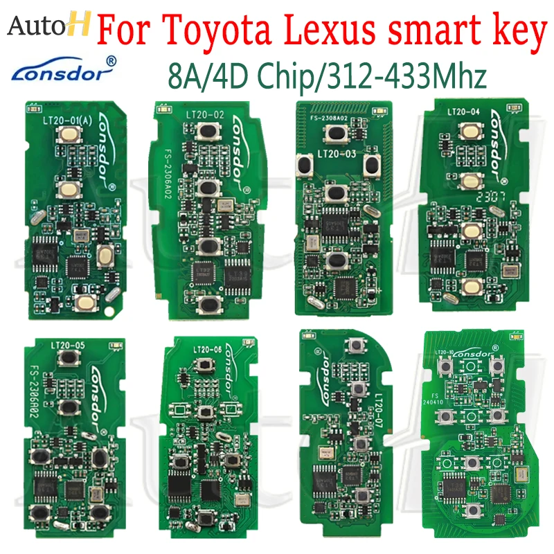 Lonsdor Car Universal Smart Key PCB LT20 for Lexus Subaru Toyota 8A 4D Chip A433 F433 5290 0020 0440 0410 0140 5801 Remote Key