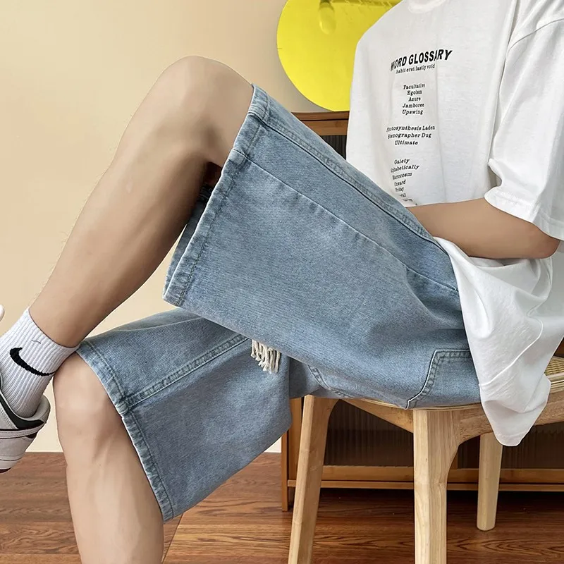 Hong Kong Style Oversize Casual Retro Denim Shorts Five-Point Belted Loose Fit Youthful Trendy Summer Shorts for Teens