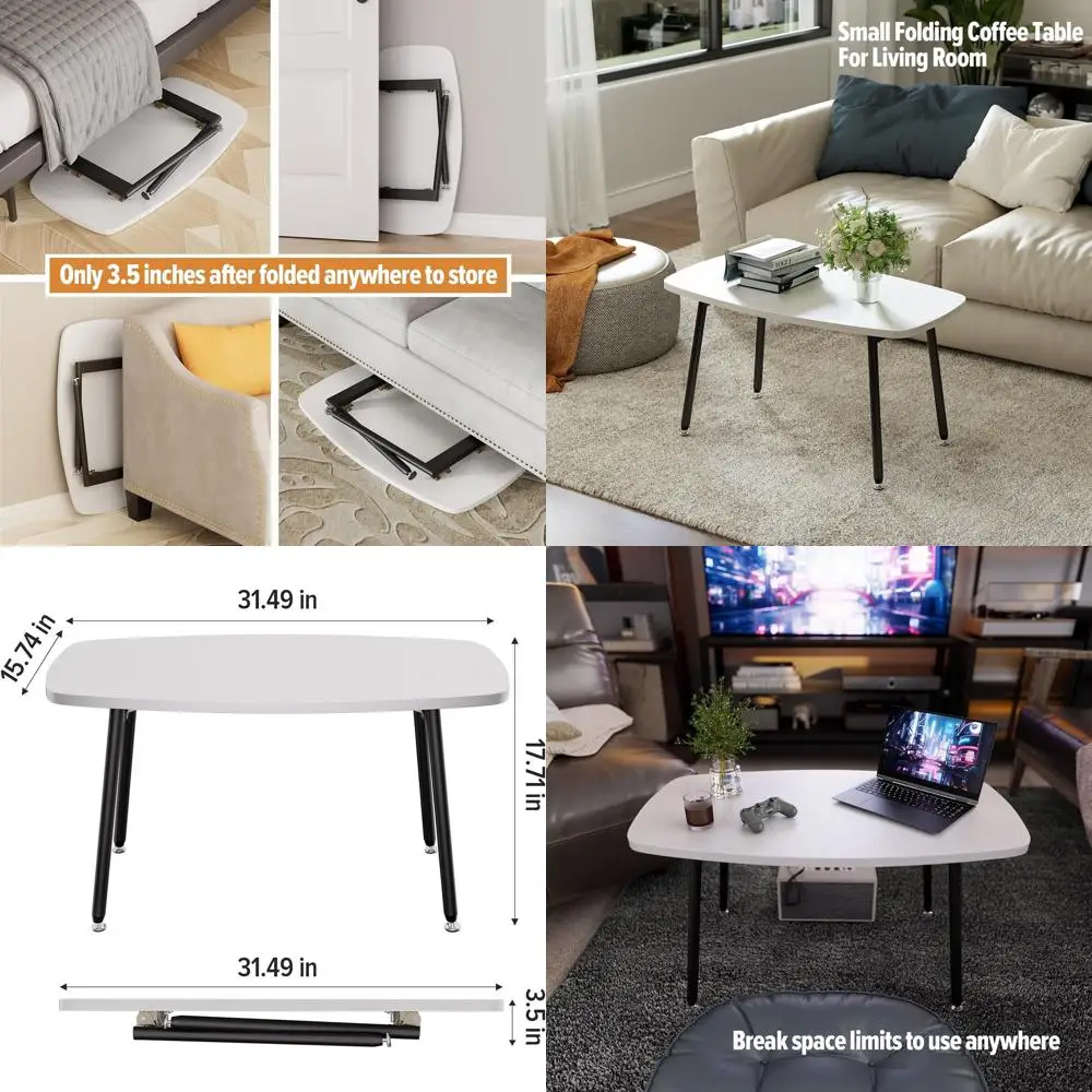 

Компактный белый складной журнальный столик для небольших жилых помещений, современный прямоугольный дизайн, 31,5x15,7x17,7 дюйма, простая установка