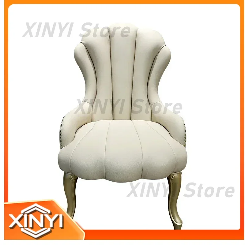 French Light Luxury Solid Wood Sofa Chair for Living Room Balcony Leisure Tiger Chair Fabric American Single Chair