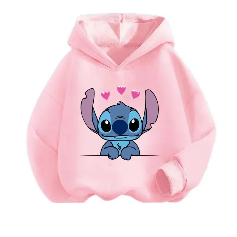 Nowe bluzy z kapturem Stitch dziewczęca bluza jesienno-zimowa z długim rękawem swetry w stylu Harajuku seria Disney Stich Casual topy z kapturem