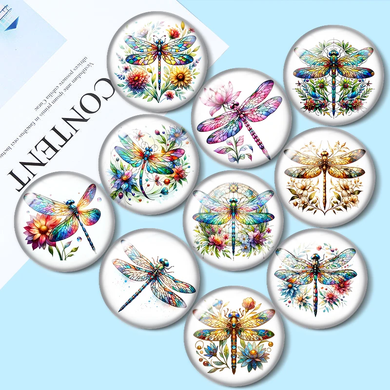 

Dragonfly watercolor 12mm/20mm/25mm Round glass cabochon flat back Making findings for custom DIY bracelets