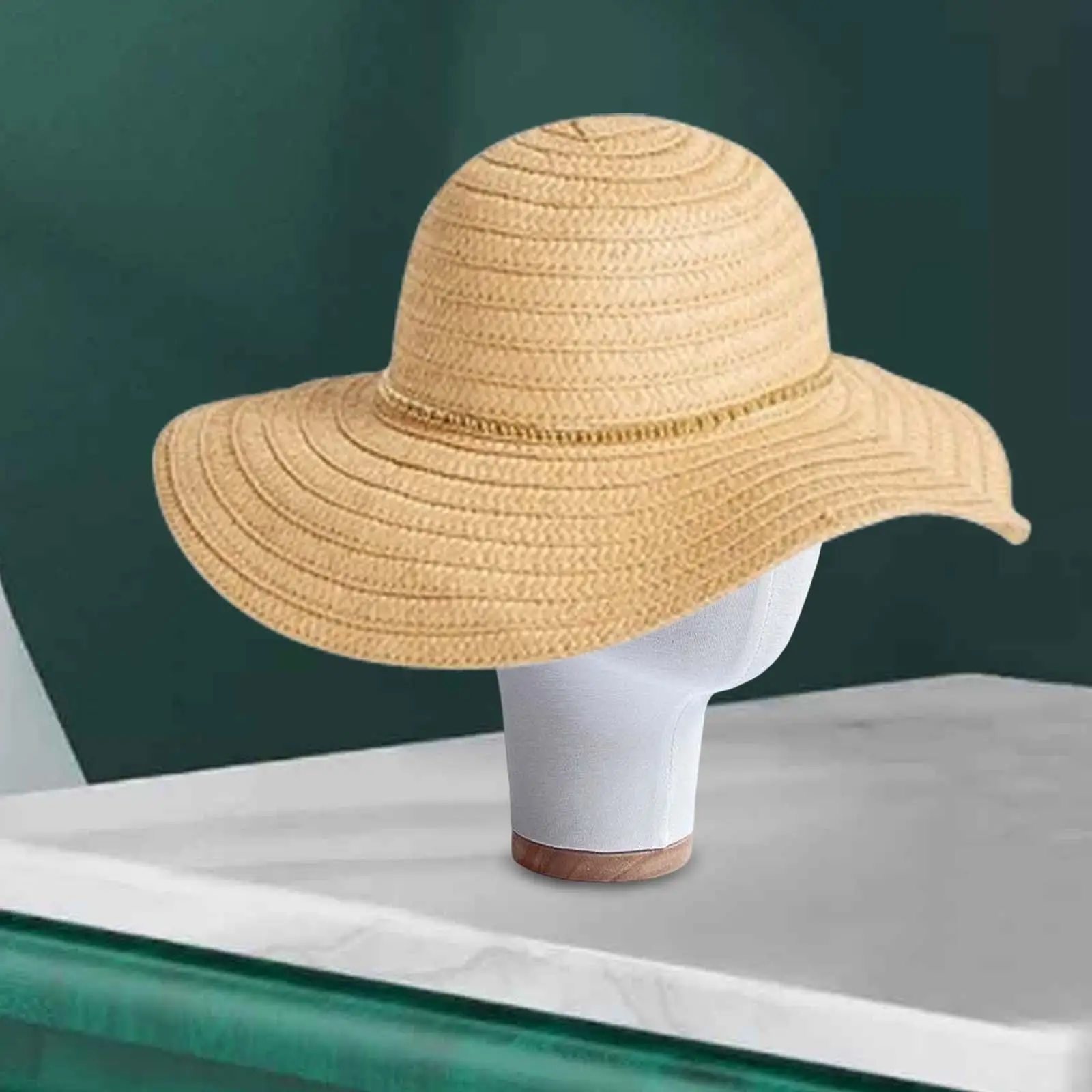 Hat Display Mannequin Head Stand with Wood Base PP Cloth Material for Hairdresser Training Wig Showcase