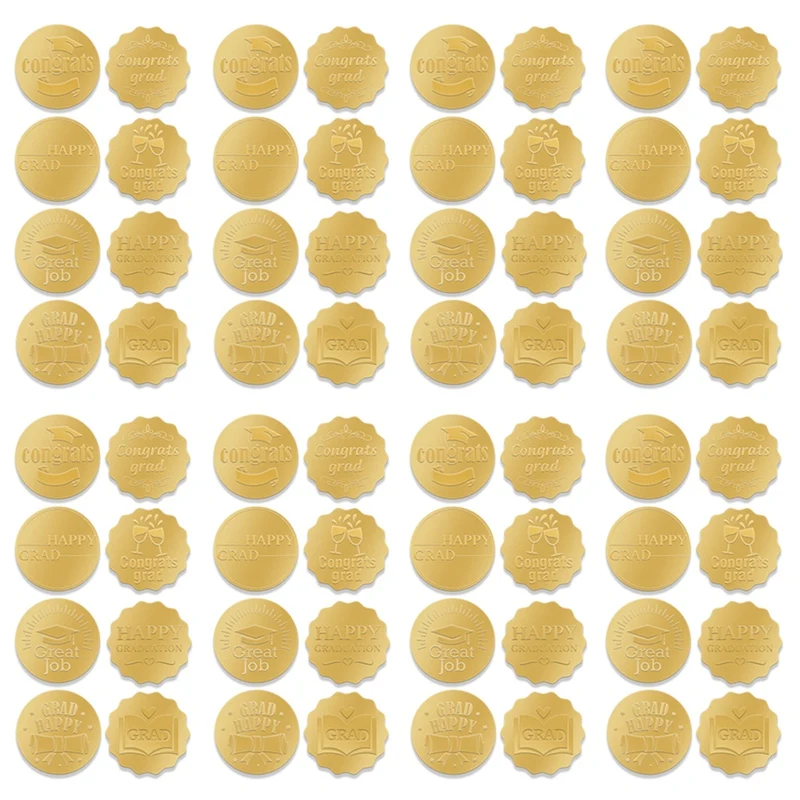 320PCS Graduation Stickers Set Kit Gold Coin Stickers Kit Gold Embossed Graduation Cap And Diploma Seals Stickers For Envelopes