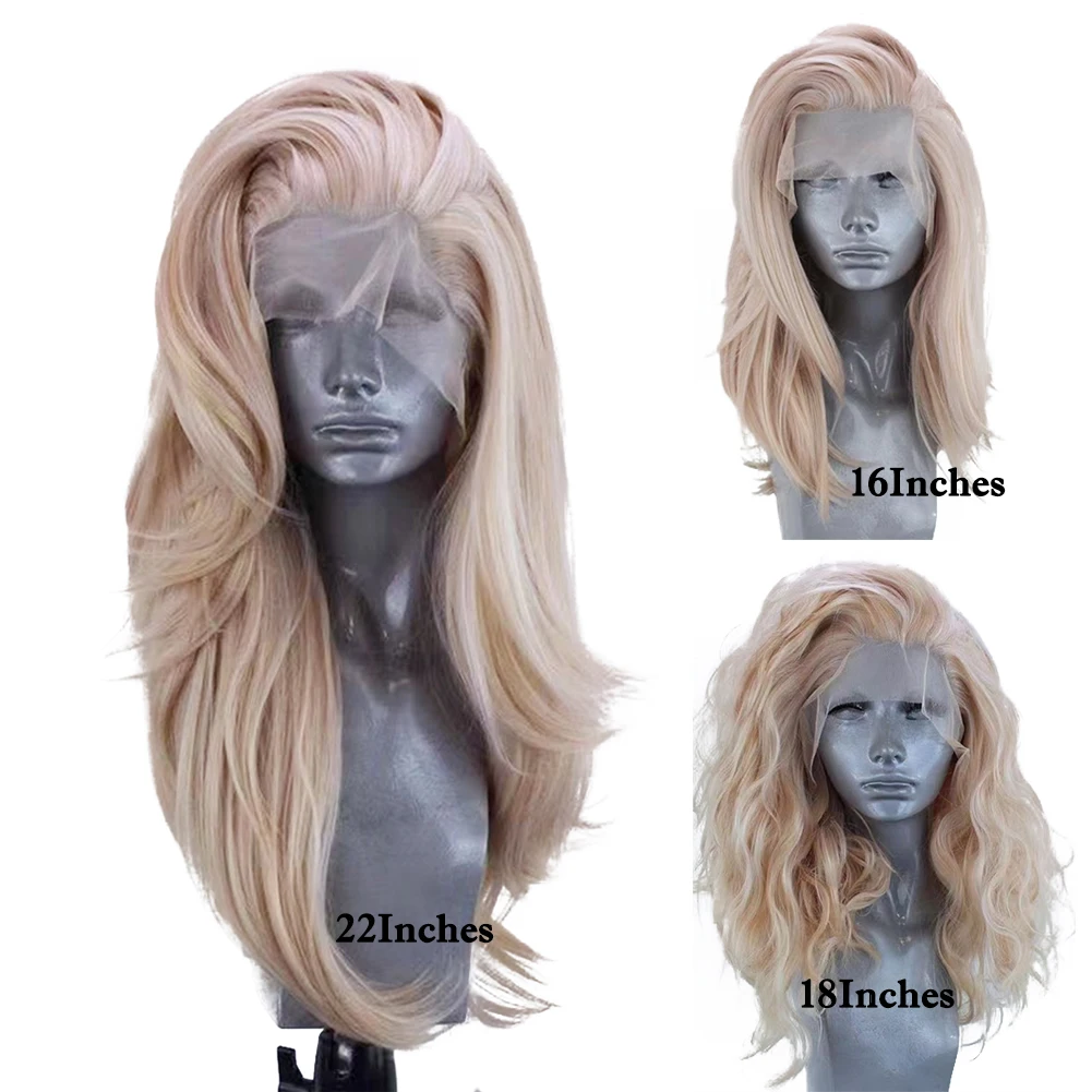 AIMEYA Mix Blonde Wig Long Natural Wave Synthetic Lace Hair Heat Resistant Lace Front Wig Loose Curly Daily Use Cosplay Wigs