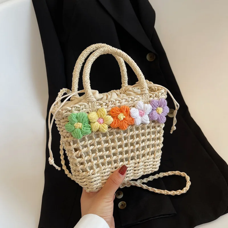 

Весенне-летняя соломенная сумка-кроссбоди в корейском повседневном стиле, с аппликациями, для отпуска, женская пляжная сумка на шнурке