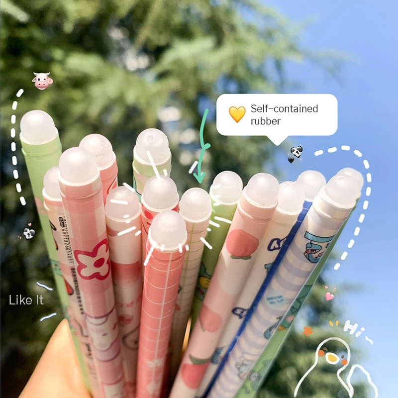 Imagem -03 - Bonito dos Desenhos Animados Apagável Gel Canetas Tinta Azul Recarga Caneta Neutra Lavável Lidar com Material de Escritório Escolar Presente Papelaria 50 Peças Lote