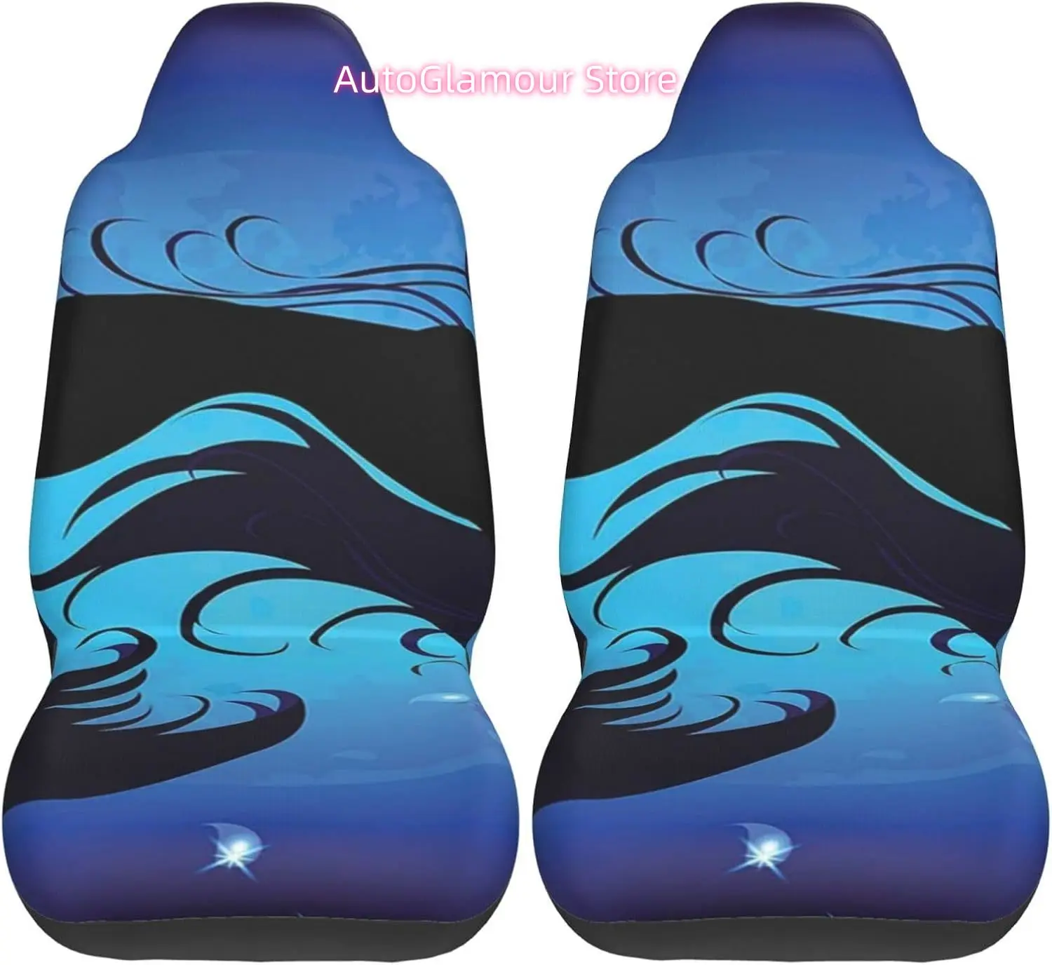 Silhouette of Legendary Aquatic Girl On Moon Sky Universal Car Seat Covers 2-Piece Set - Stretch-to-Fit Front Seat Protectors fo