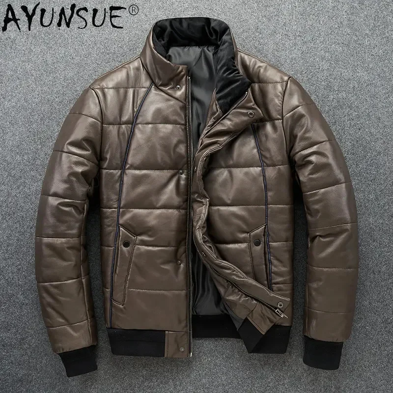 AYUNSUE Genuine Leather Jacket Men Winter Jackets 2024 Real Sheepskin Cotton Coat for Warm Padded Coats Veste Homme