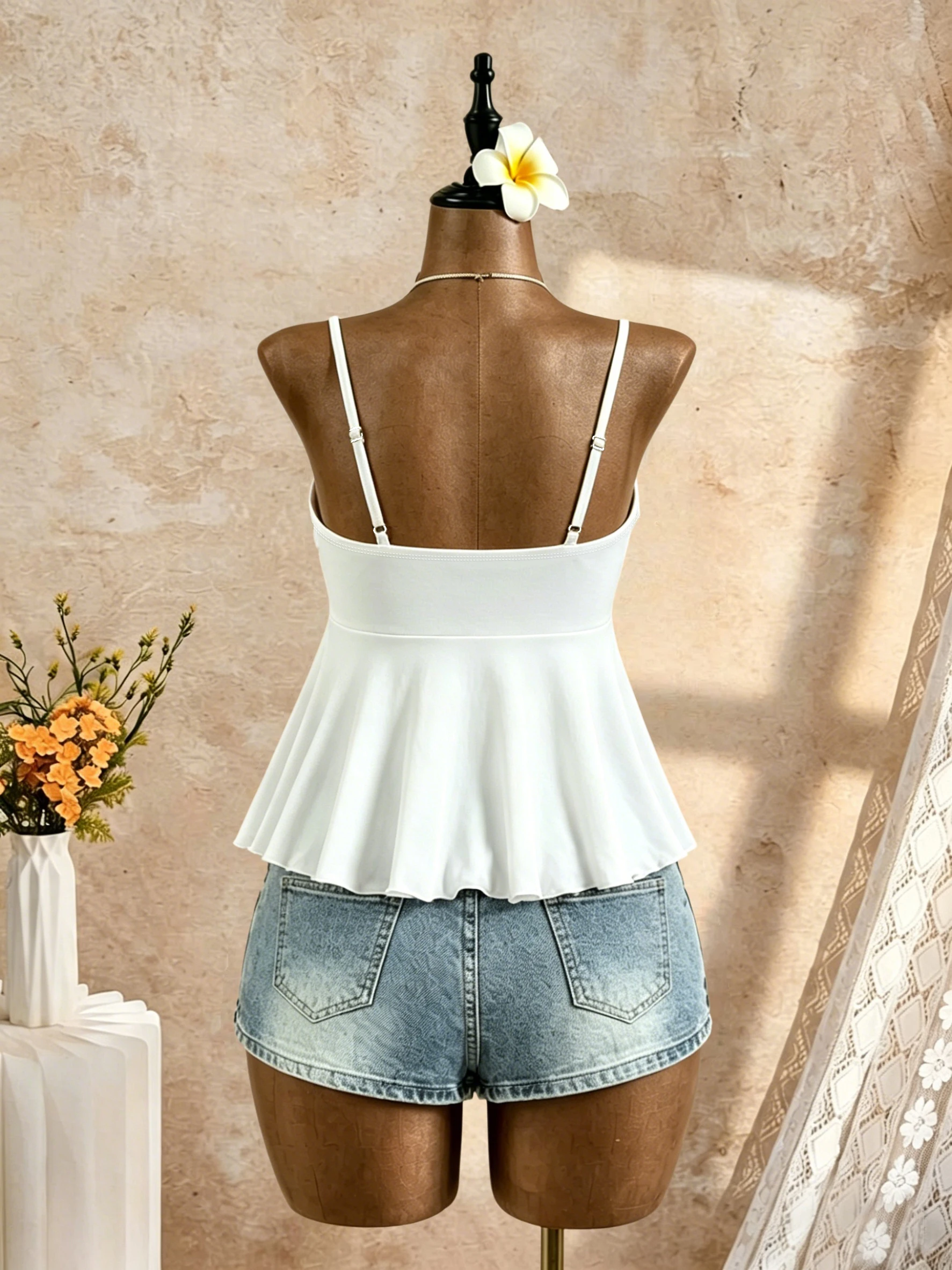3 Pack Multi-color Women Thin Spaghetti Strap V Neck Front Self Tie Flared Peplum Camisole 2026 Summer Y2K Solid Sleeveless Casu