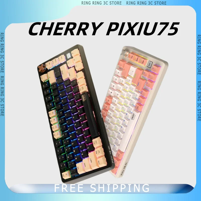 CHERRY PIXIU75 Mechanical Keyboard Wireless 3-Mode Hot Swap Gasket Low Noise Gaming Keyboard With Knob and Screen PC Accessories