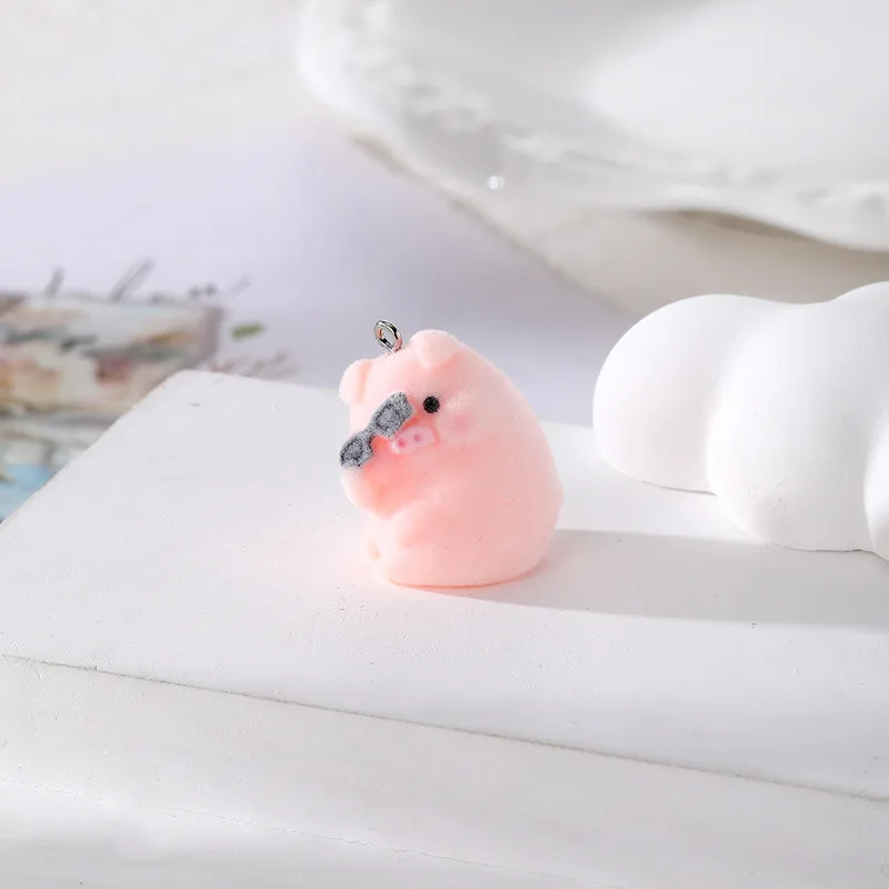 20pcs 3D Cute Flocking Resin piglet Charms Cartoon Doll Pendant For  Necklace earrings DIY crafts Jewelry Accessories
