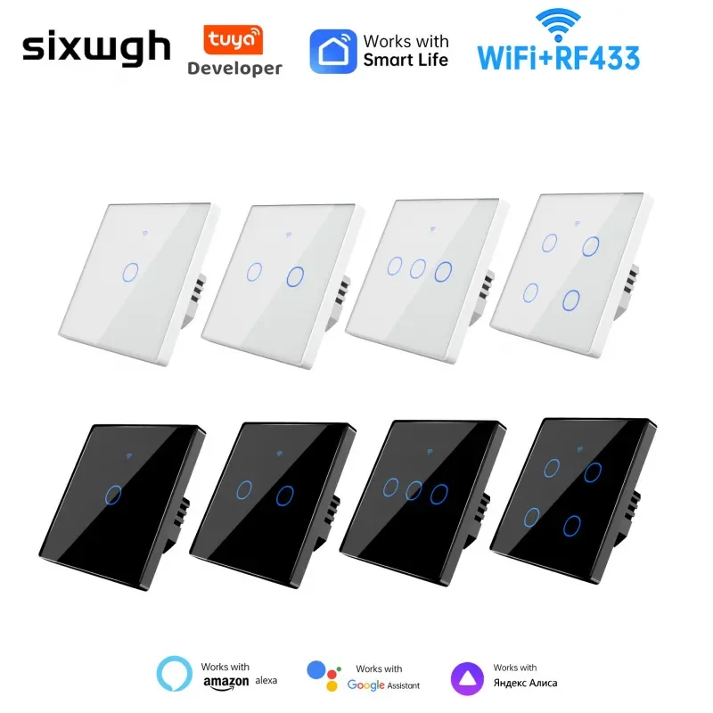 

86 Type Wifi Intelligent Switch Tuya App Remote Control Glass Touch Switch Alexa Voice Control Ac100-240v With Timing Function
