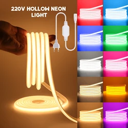 Cob neon led luz de tira 220v plugue da ue alto brilho ra90 para sala ao ar livre fita flexível à prova dwaterproof água branco vermelho azul verde rosa amarelo