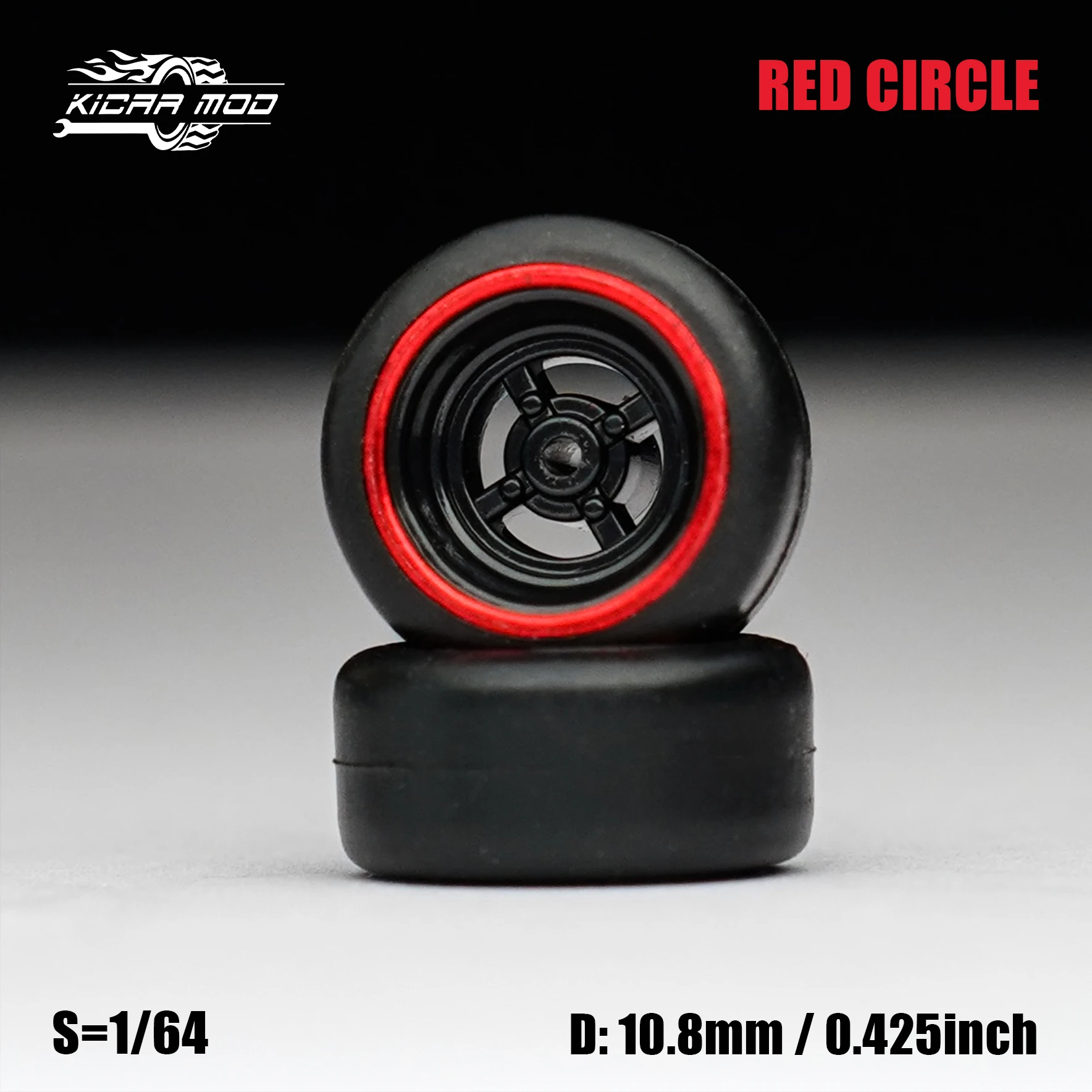 عجلات دائرية سوداء وحمراء موديل 1/64 مع إطارات مطاطية ثابتة تأتي مع مسامير لأجزاء تجديد نموذج Diecast 4 قطعة مجموعة واحدة