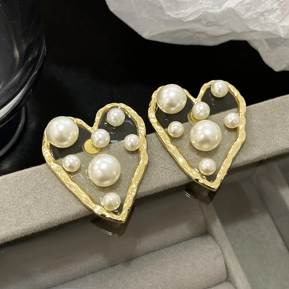 أقراط كبيرة شفافة على شكل قلب من الأكريليك للنساء ، لؤلؤ الحب الجميل ، عشيق العروس في الزفاف ، مجوهرات رومانسية ،