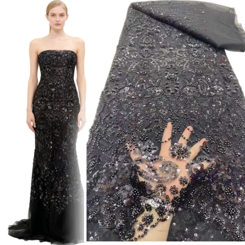 

African Lace Fabric 2026 Sequins Beaded Embroidery Groom Nigerian Bridal High Quality French Tulle Lace Fabric for Wedding 1773