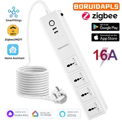 BORUIDAPLS Tuya ZigBee Universal Smart Power Strip Independent Control Timing Voice Sockets With Google Home Alexa H-U-E 4000W