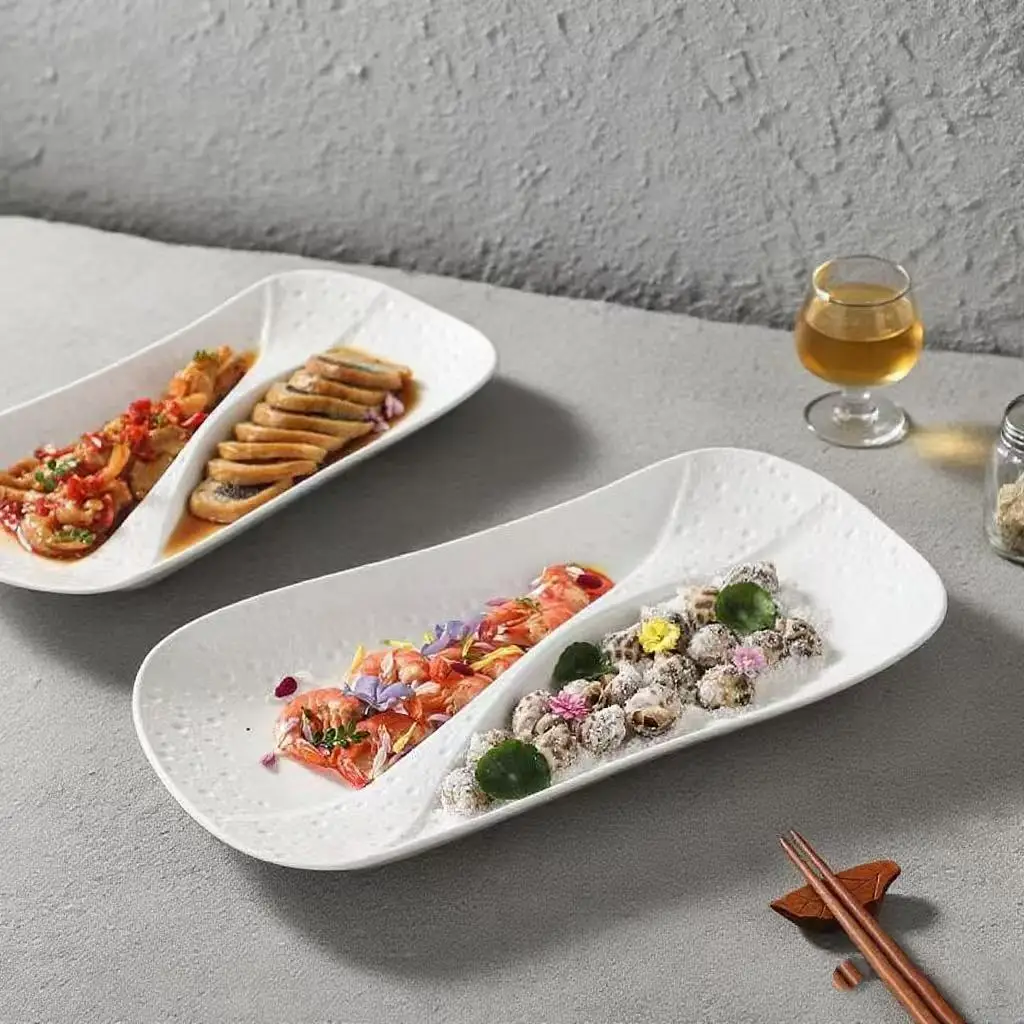 

Creative Ceramic Divided Plate Dessert Serving Tray Commercial Hotel Home Sushi Fruit Snack Dish