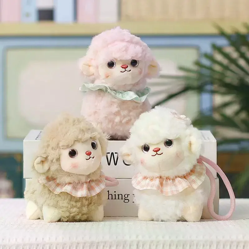 Fluffy Lamb Plush Toy With Fuzzy Fabric Cute Plaid Ruffle Collar Perfect Kids Gift Bedroom Decor Soft