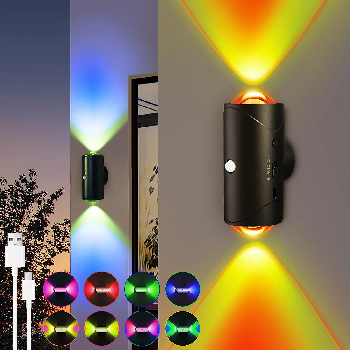 8/6/4/2 Stück Wiederaufladbare Bewegungssensor-Nachtleuchte, Farbwechselnde LED-Wandlampe mit Aufklebemagnet für Schlafzimmer, Flur