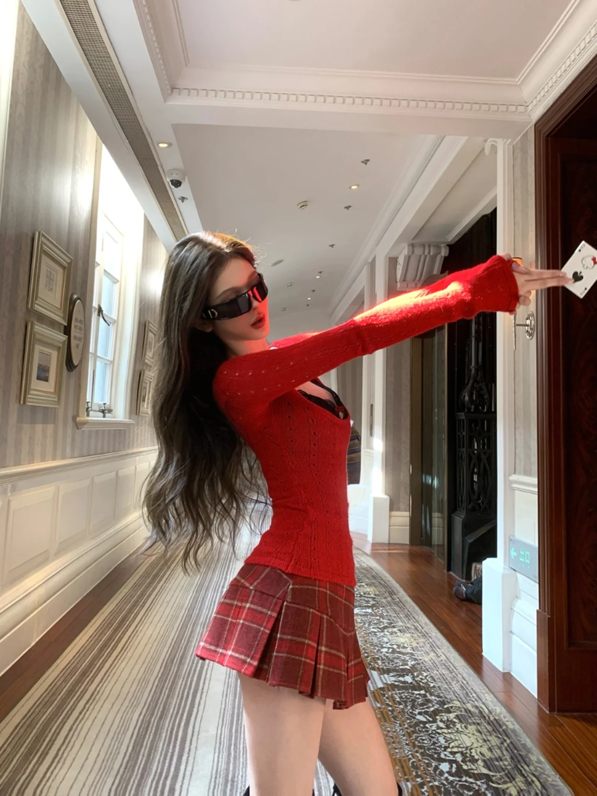 

JMOP Plaid Woolen Skirt Women's Autumn Winter Corduroy Slimming A-Line Skirt Versatile Polyester Fiber Skirt