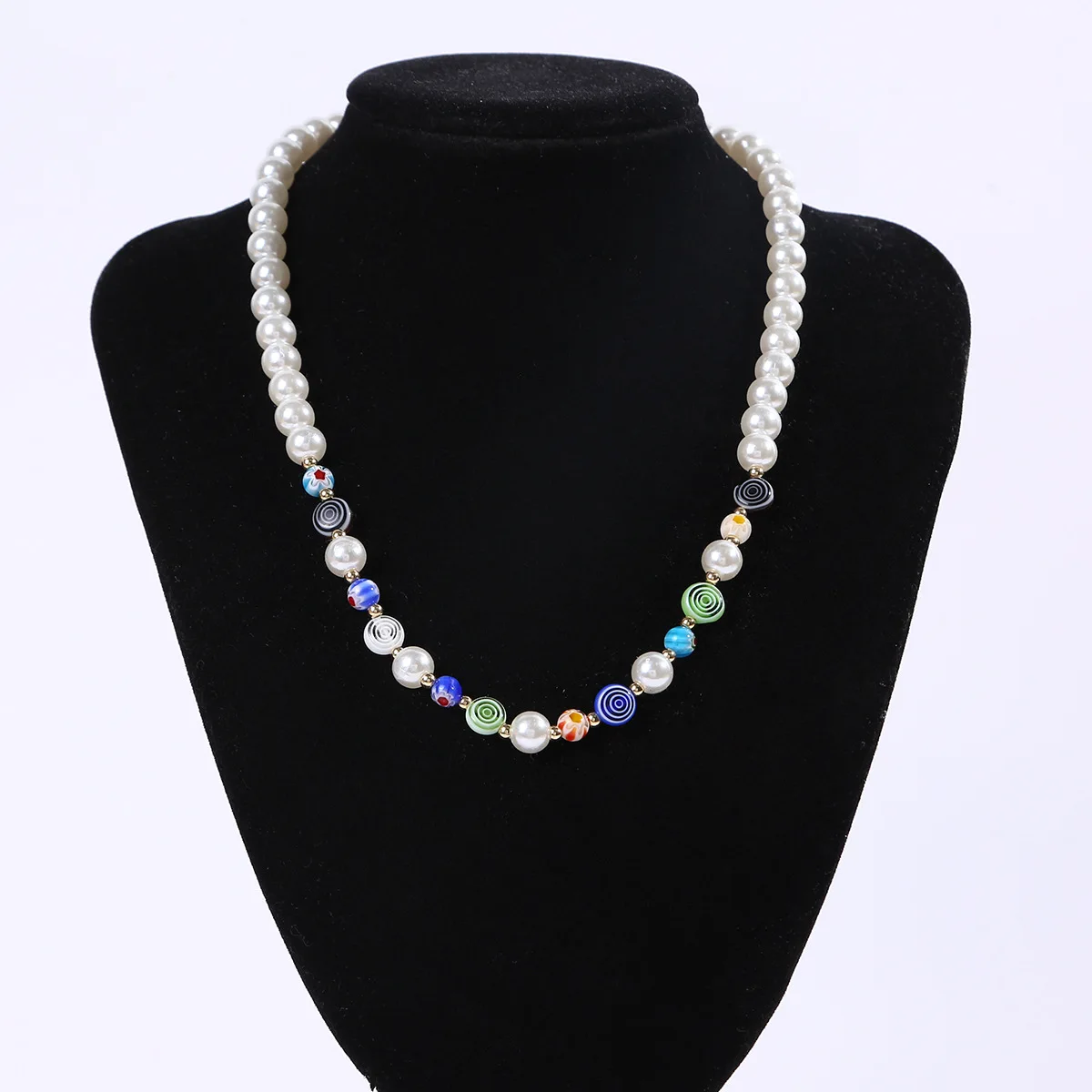 Pearl necklace for men with a trendy and high-end feel, niche summer colorful patchwork collarbone chain for men's jewelry