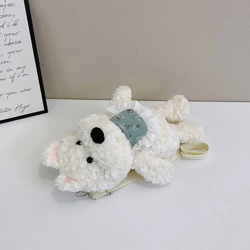 PP Cotton Westie Dog Plush Backpack Collection Shoulder Bag Plushie Doll Fur Bag Portable Large Capacity