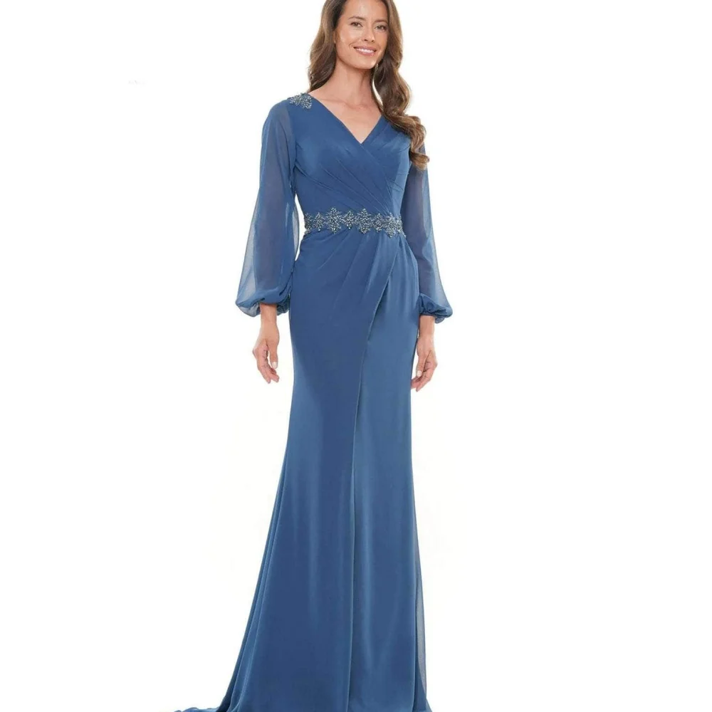 

Elegant Mother Dresses Customized Bride Party Dress Mermaid Applique Occasion Gown Lantern Sleeve New robes invitée mariage