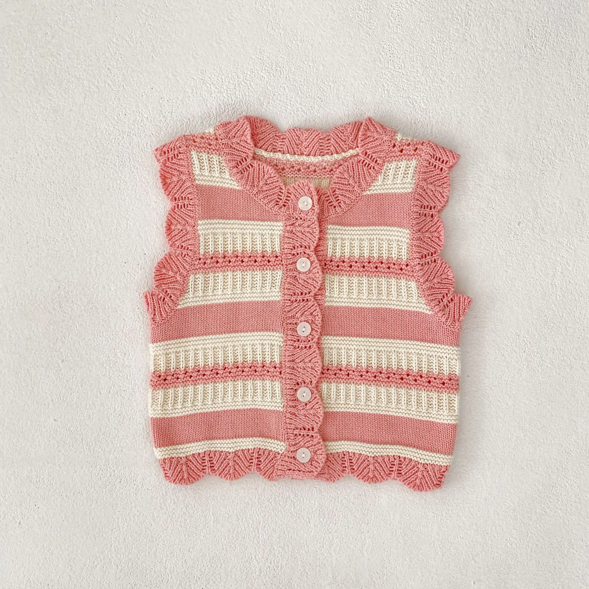 

2025 Autumn New Baby Girl Striped Knit Vest Infant Girl Cotton Knitted Cardigan Kids Sleeveless Jacket Toddler Clothes