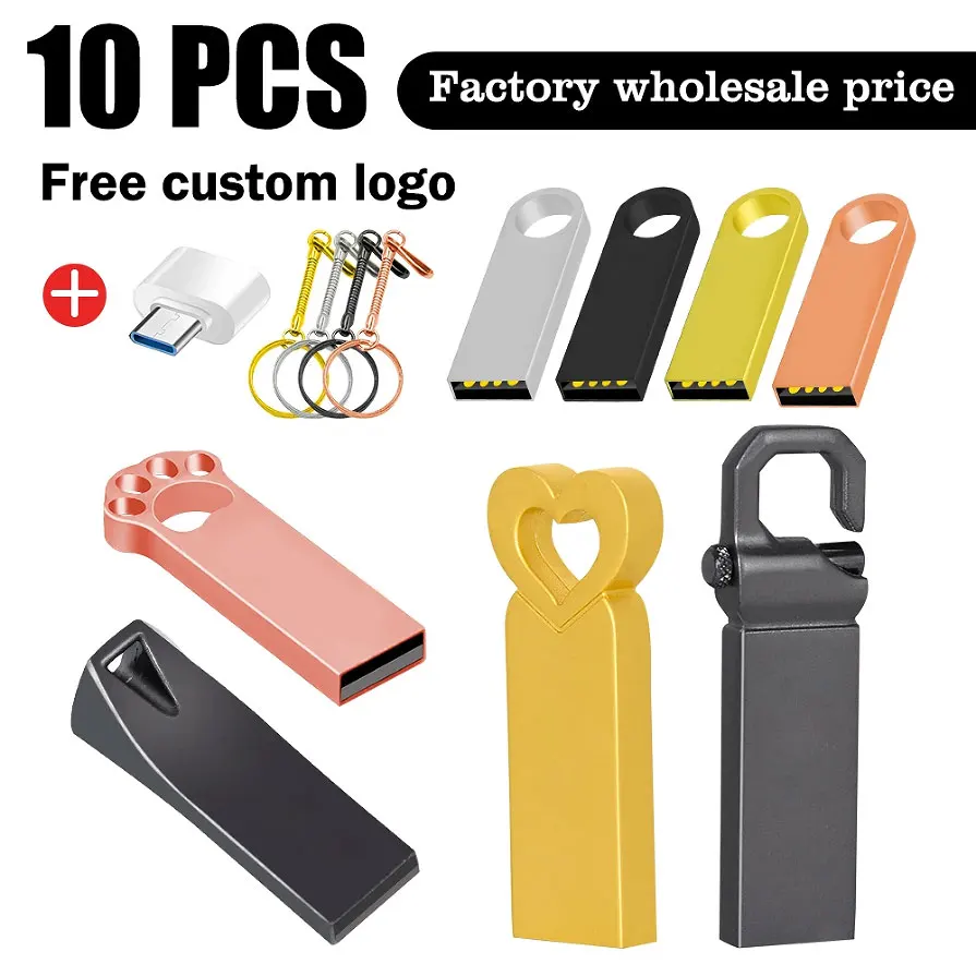 

10PCS/lot Metal USB Flash Drive 256MB 1GB 2GB 4GB 8GB 16GB Pen Drive Pendrive 32GB 64GB 128GB Free Customized Gift USB Sticks