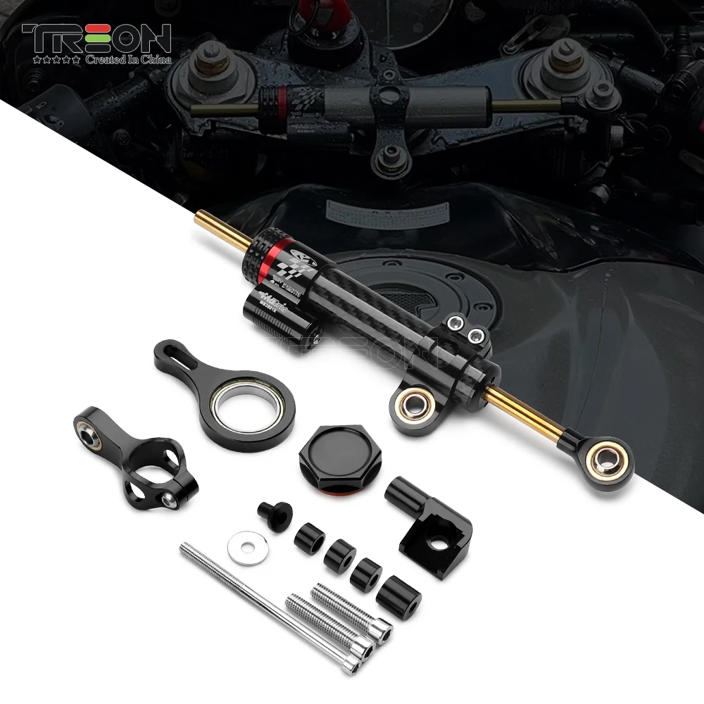 Für Yamaha YZF R6 2006-2020 R1 2002-2016 Motorrad Kurzer Kohlefaser-Stabilisator Lenkungsdämpfer Montagehalterung Kit