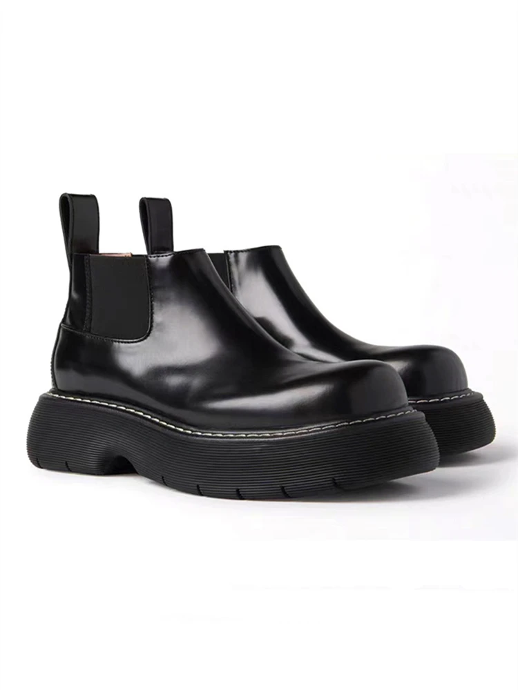 Botas sin cordones para hombre maduro, punta redonda grande, tacón grueso, aumento de altura, zapatos de vestir formales para hombre de negocios, Oxfords